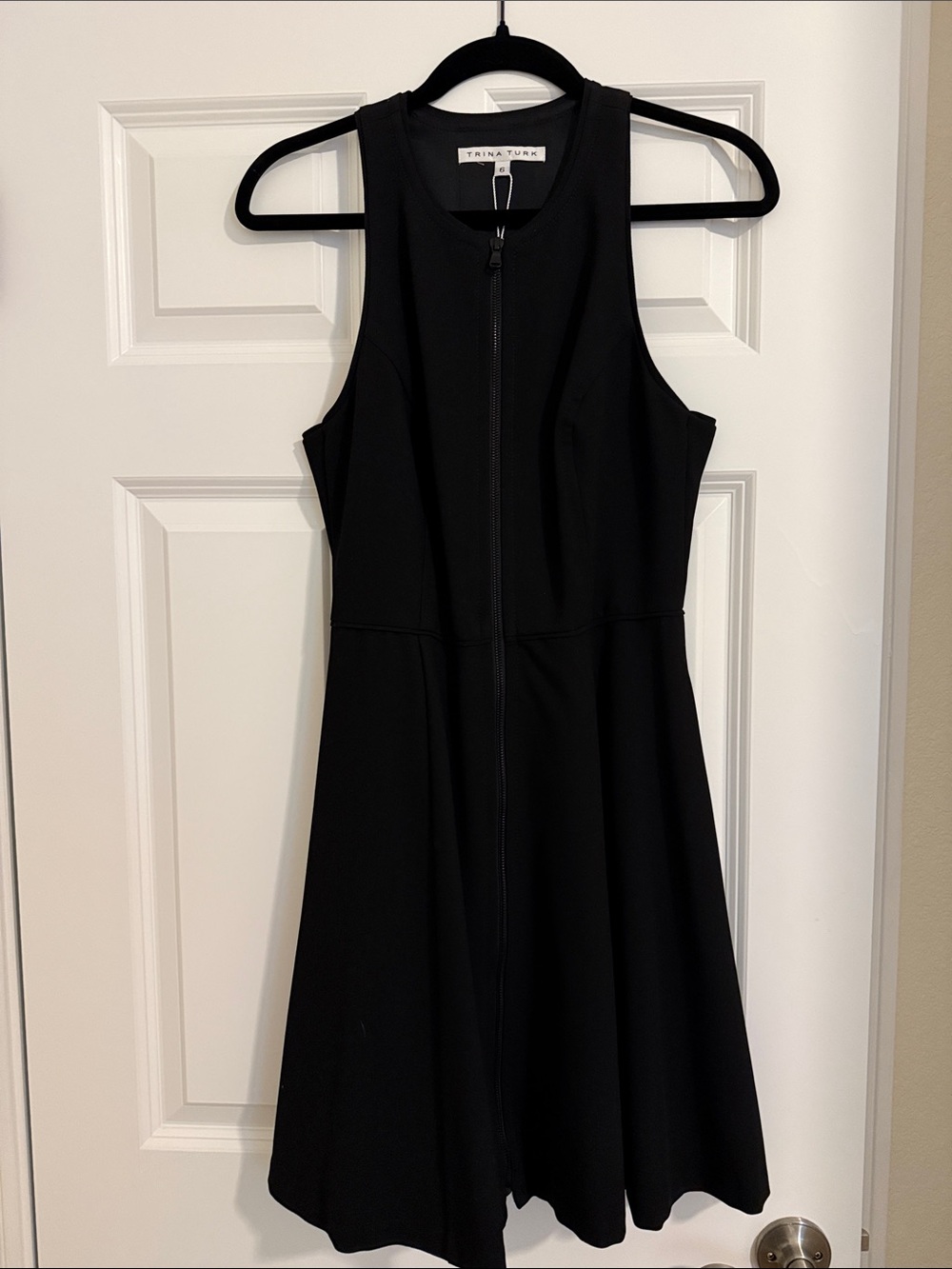 Trina Turk Black Racerback Zip-Front Fit-and-Flare Dress